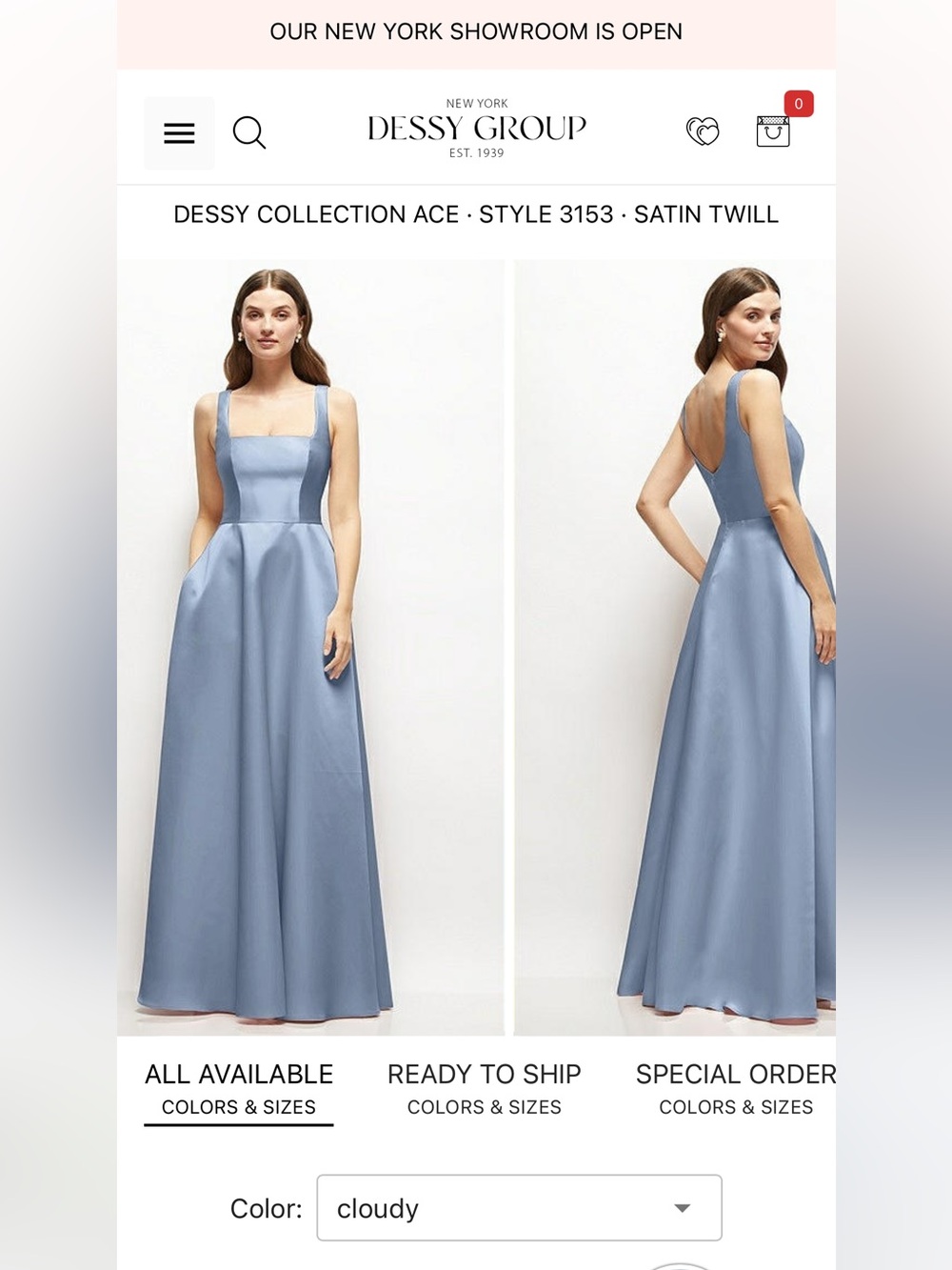 Dessy Collection Satin Twill Maxi Gown in Cloudy Blue